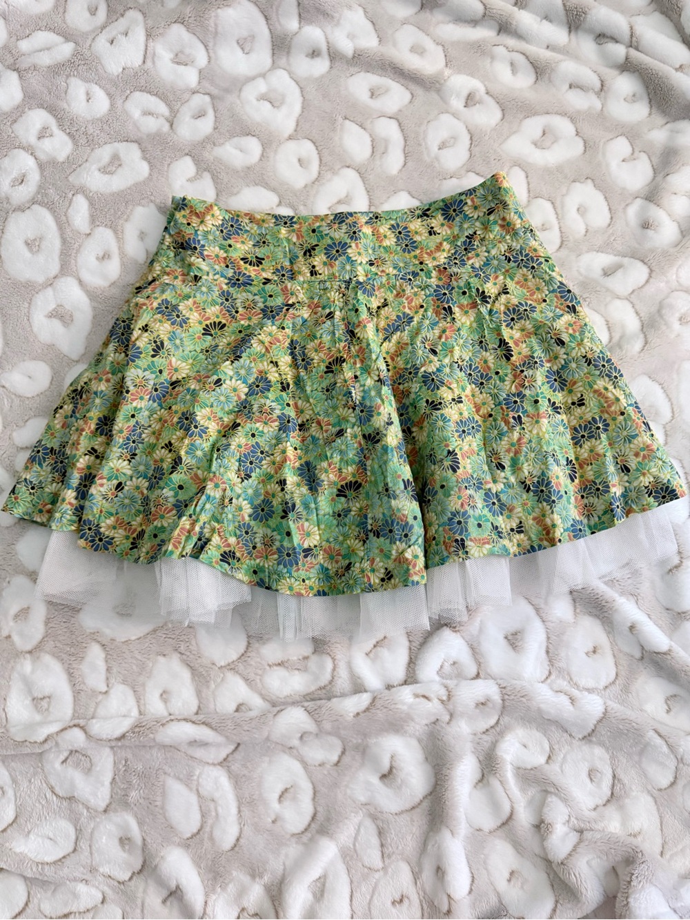RAGA Green Floral Skater Mini Skirt with Tulle Hem Sz S NWT E10